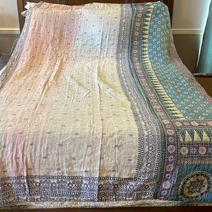 Unique hand quilted Kantha throw approx 55x85in. Recycled, one of a kind!
